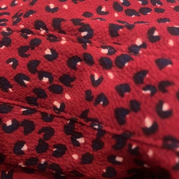Skies Are Blue Maroon Red Leopard Polka Dot Print Blouse Long Sleeve Size medium - Picture 3 of 5